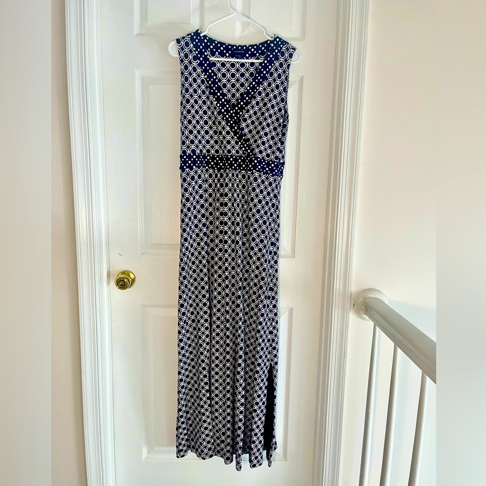 Land’s End 2010’s Navy and White Dress in Large 14-16